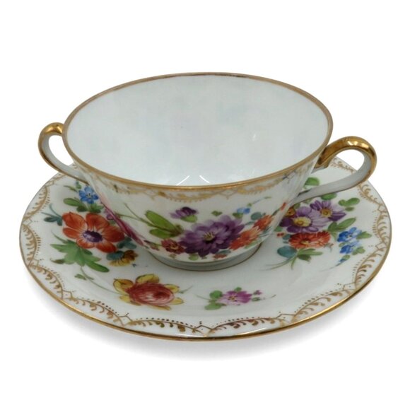 RK Richard Klemm DRESDEN Double Handled Soup Cup and Saucer Germany Vintage - Picture 6 of 10